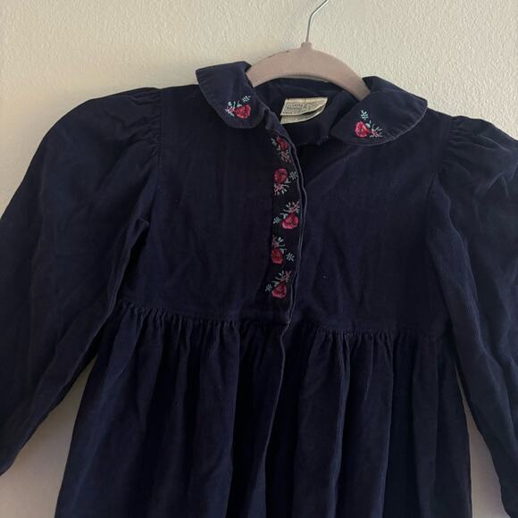 Laura Ashley Mother & Child Blue Corduroy Embroidered Floral Cotton Dress 3-4 - Picture 3 of 9